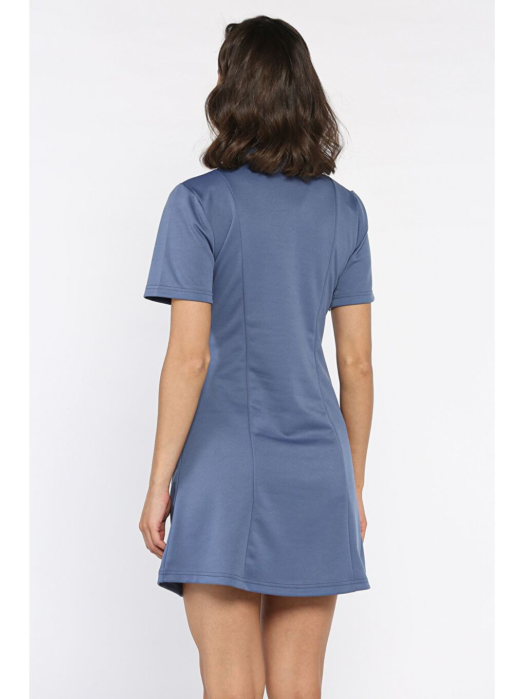 İndigo Polo Yaka Kadın Mini Elbise-2