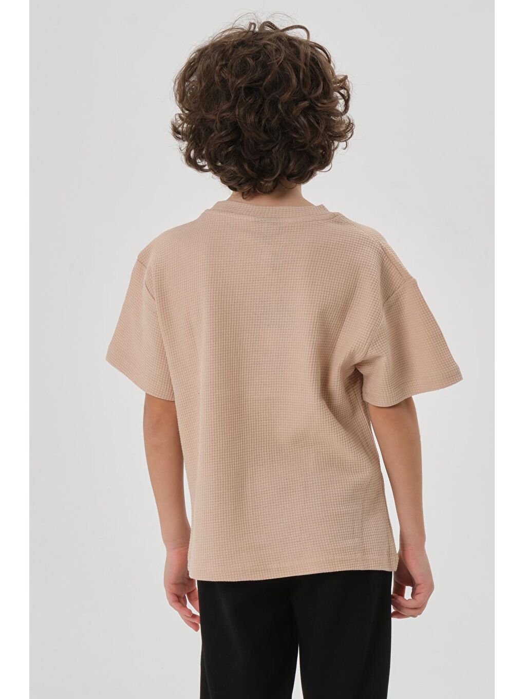 Bej Erkek Çocuk Waffle Kumaş Yazlık T-Shırt-5