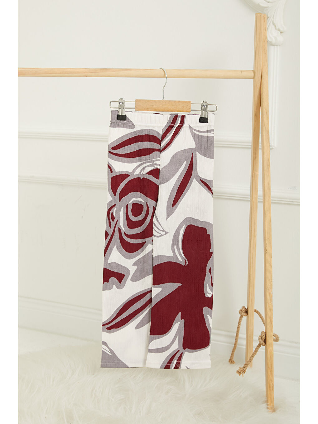 Kız Çocuk Bordo Kız Çocuk Desenli Beli Lastikli Pantolon - 26821