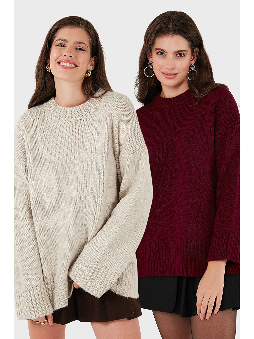 Kırmızı Regular Fit Bisiklet Yaka Basic 2'li Paket Triko Kazak 4616213S2