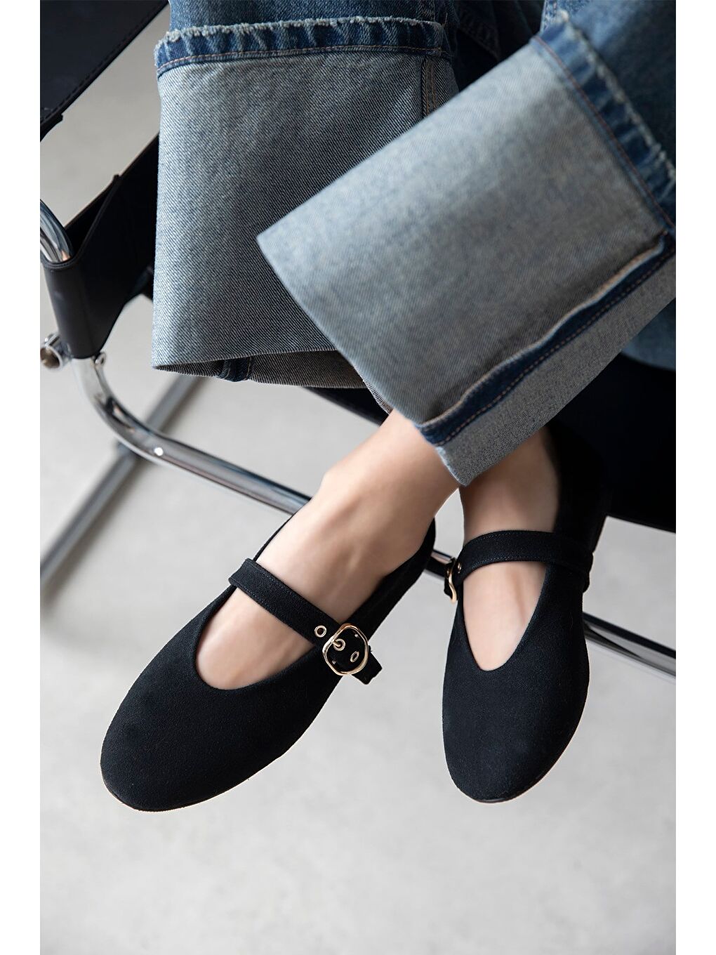 Bella Kadın Kemer Detay Süet Babet Siyah