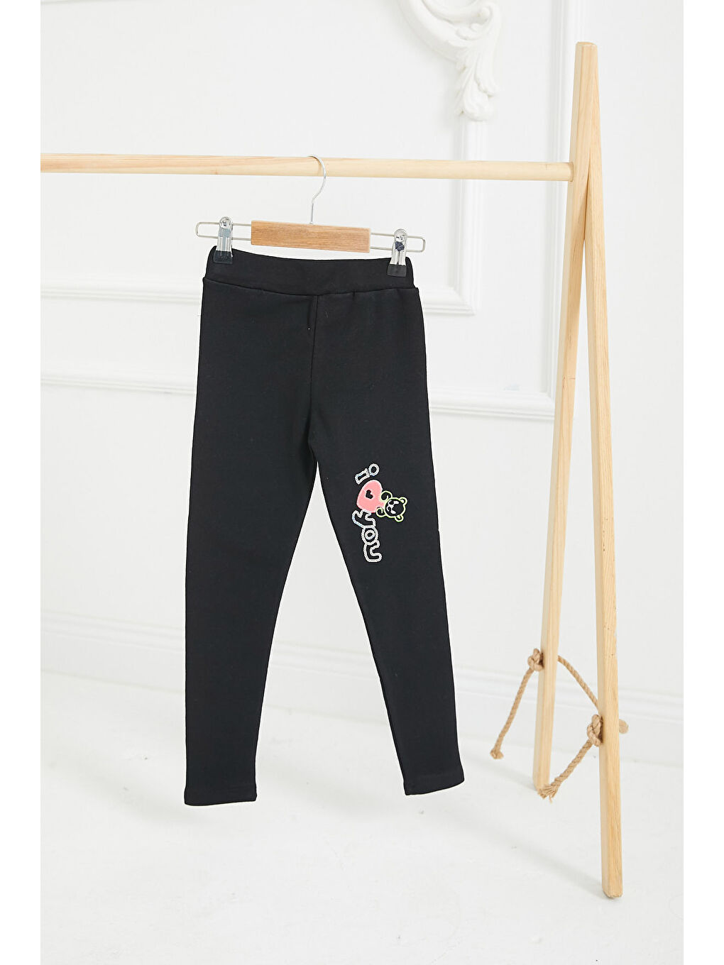 Kız Çocuk Siyah Nakışlı Tayt - 26671