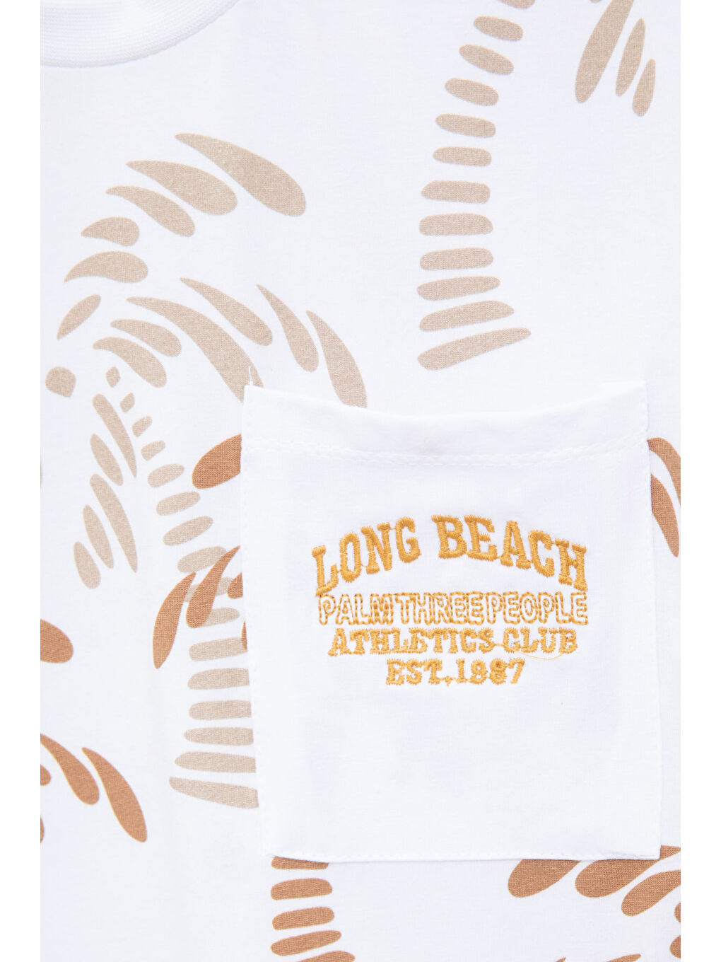 Ekru Palmiye Desenli Yazılı Cepli Erkek Çocuk Bisiklet Yaka Tişört 20932-2