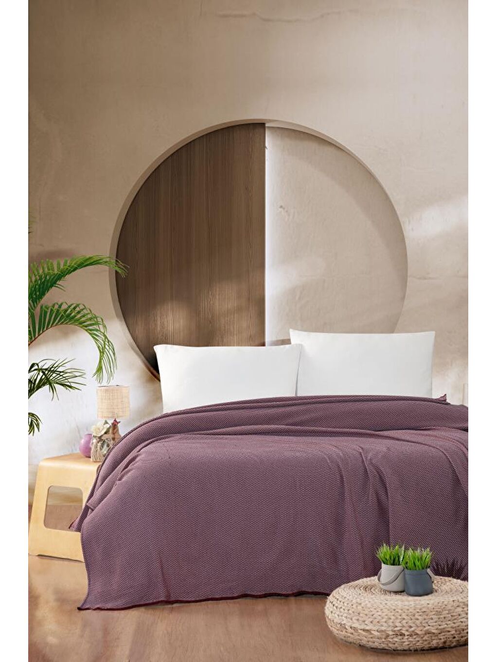 Bordo Macar Tek Kişilik Pike Pamuklu Yatak Örtüsü 170x230