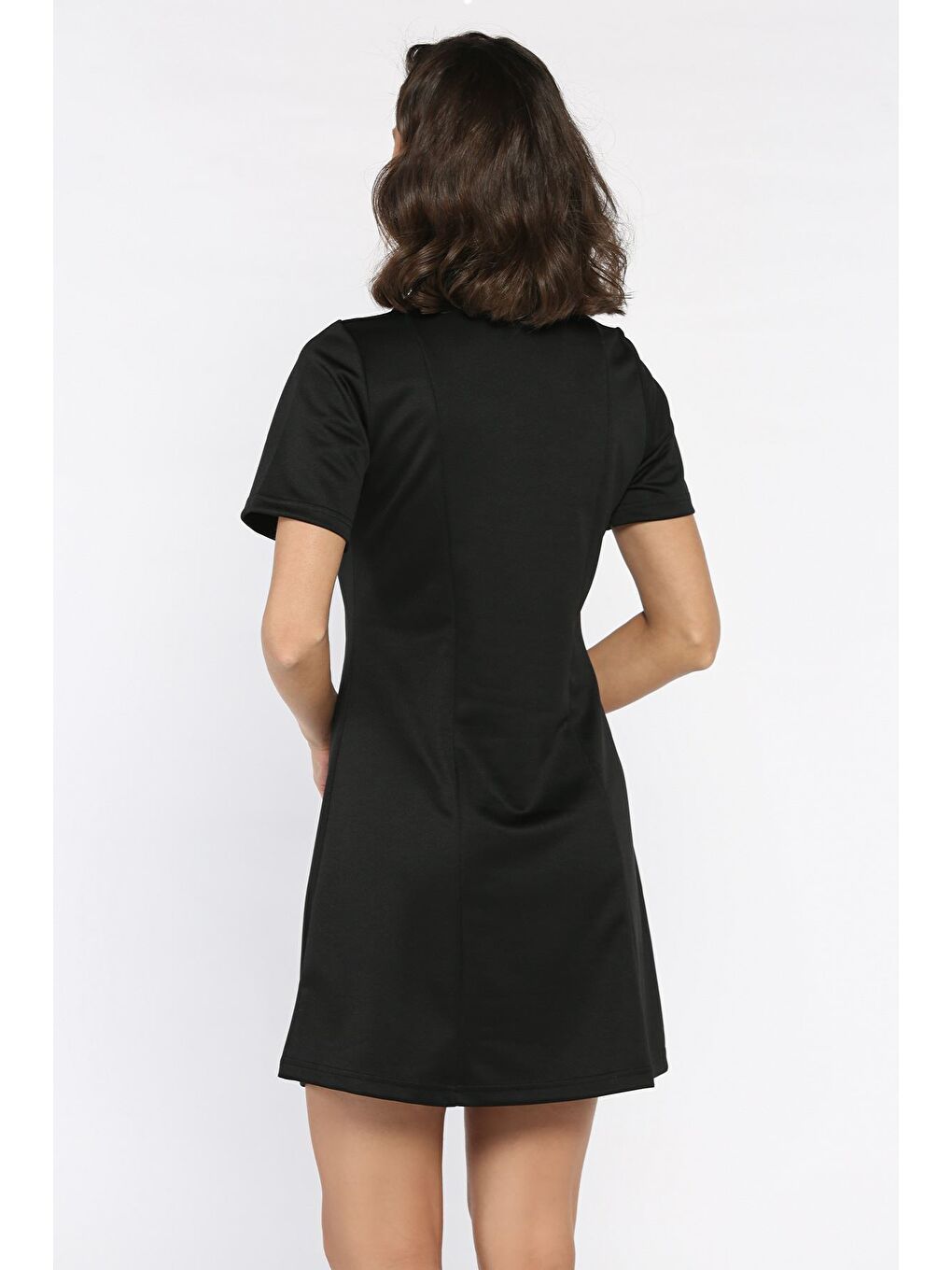 Siyah Polo Yaka Kadın Mini Elbise-2