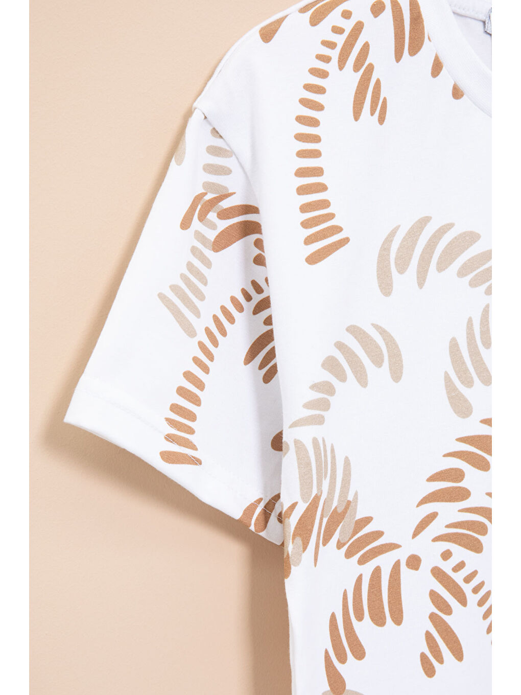 Ekru Palmiye Desenli Yazılı Cepli Erkek Çocuk Bisiklet Yaka Tişört 20932-3