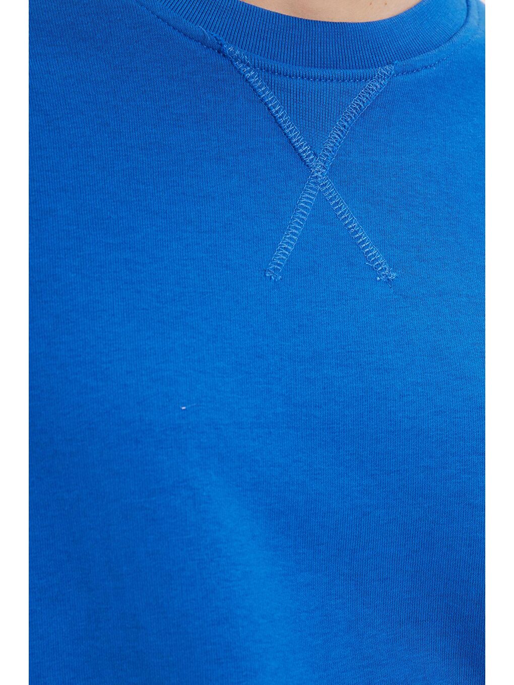 Kadın Oversize Geniş Kesim %100 Pamuk 3 İplik Basic Lacivert Bisiklet Yaka Sweatshirt-5