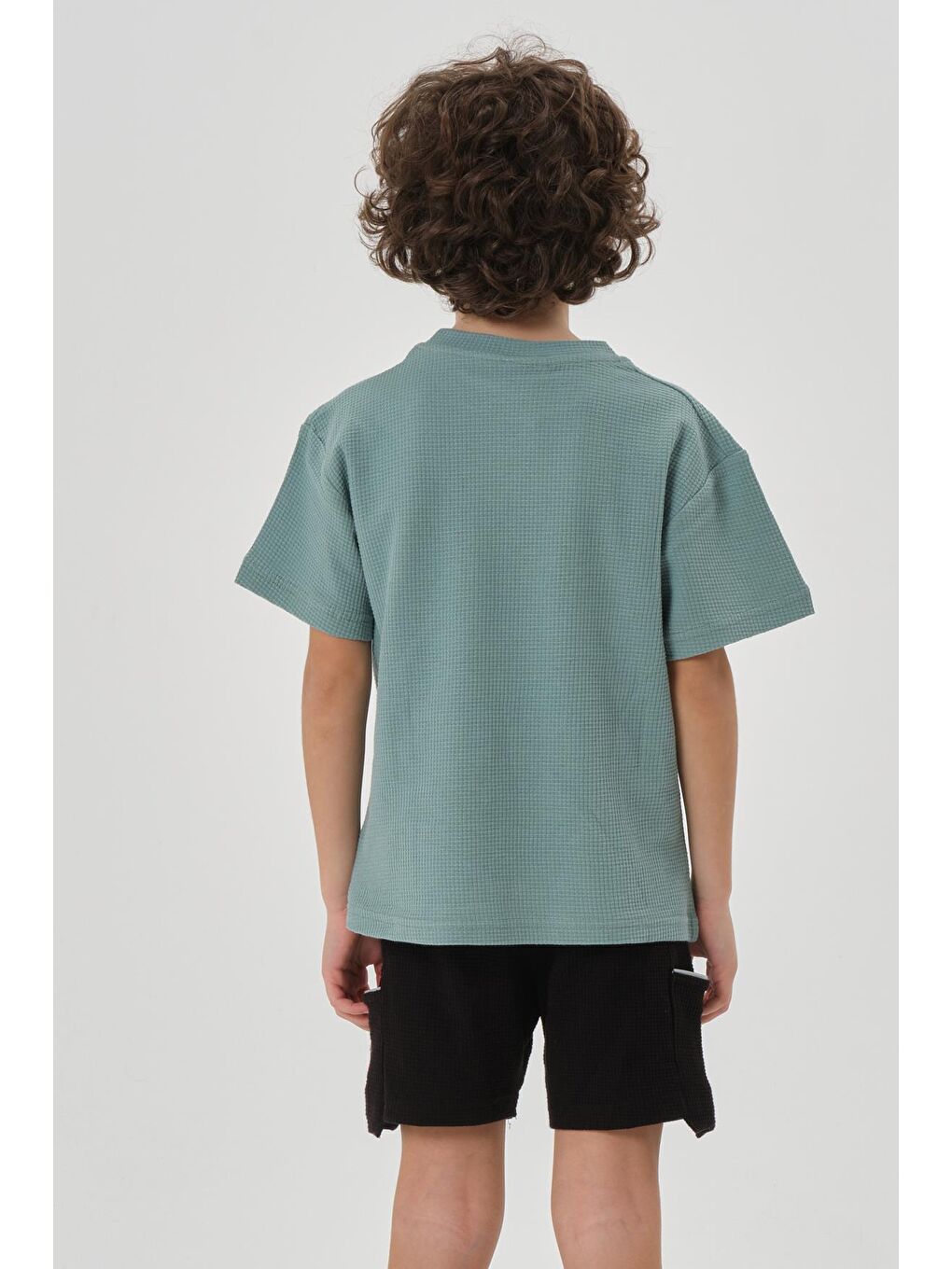 Yeşil Erkek Çocuk Waffle Kumaş Yazlık T-Shırt-5