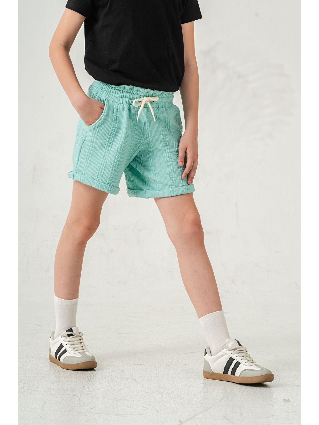 Yeşil Duble Paçalı Kız Çocuk Şort-7