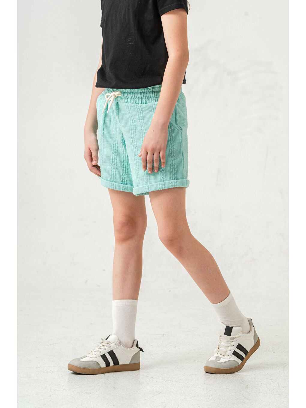 Yeşil Duble Paçalı Kız Çocuk Şort-8