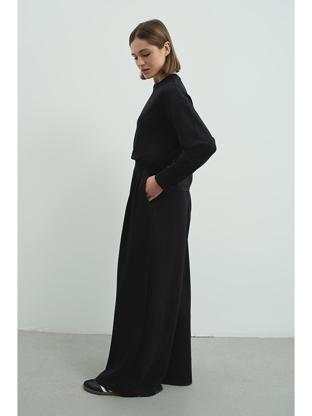 Pure Touch Pileli Bol Pantolon Cc7006 Siyah-5