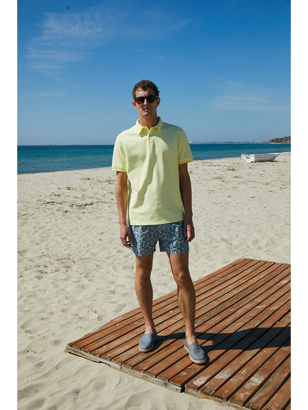 Laporte Erkek Dokulu Kumaşlı Slim Fit Sarı Polo Yaka T-shirt