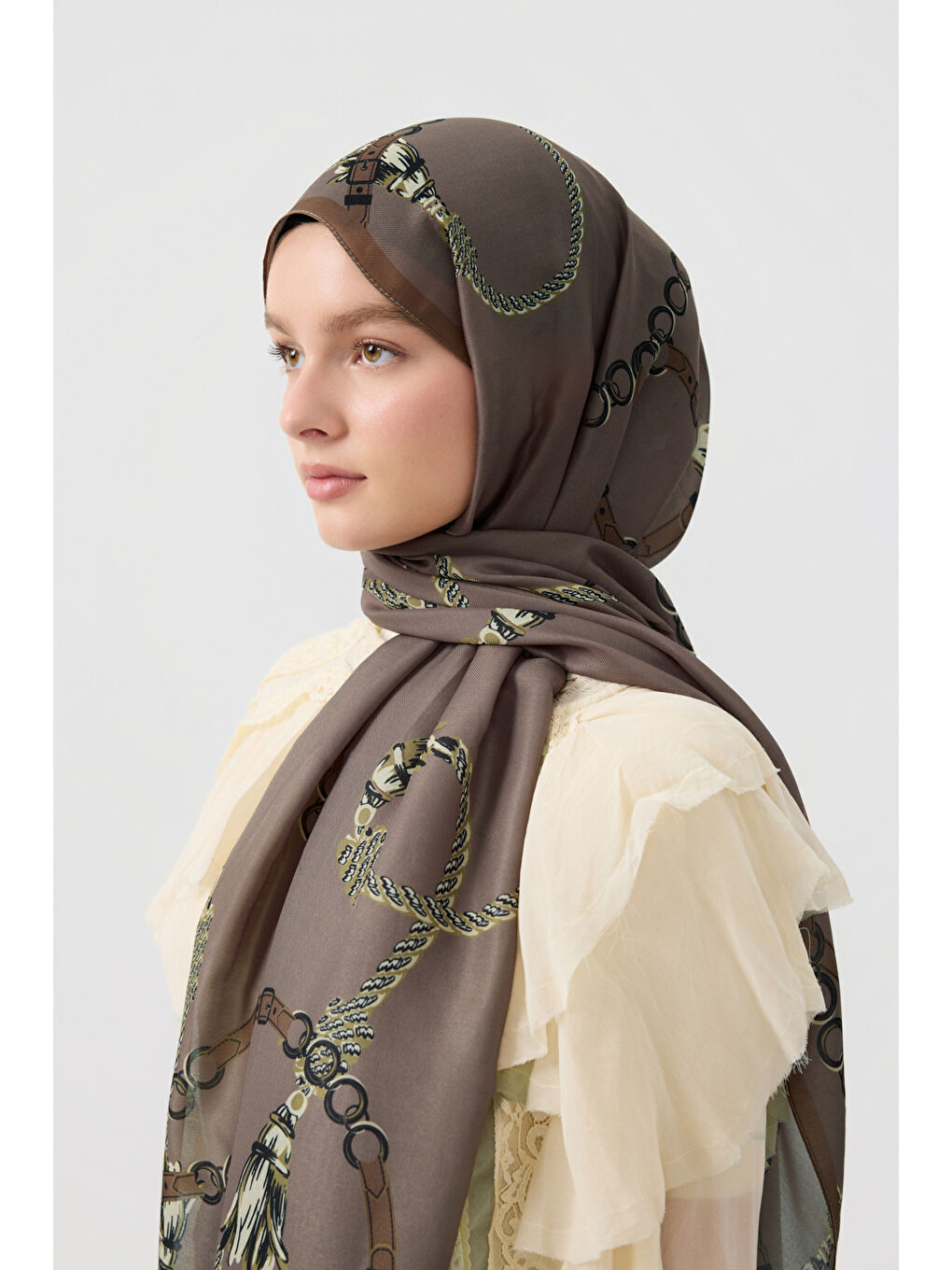 Kahverengi Pamuk Twill Şal Linkage Soğuk Kahve