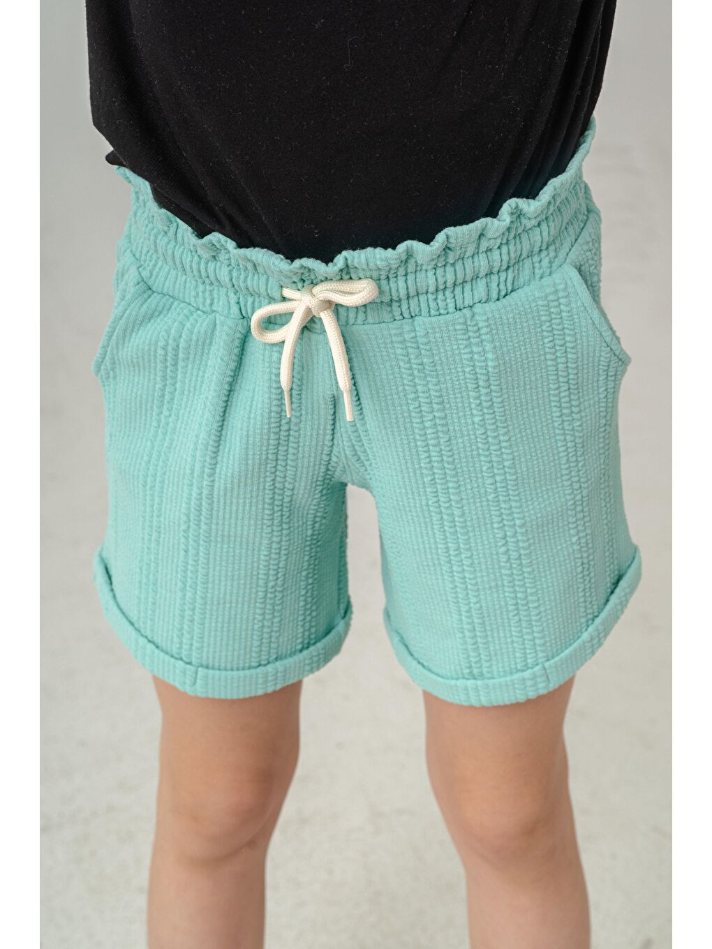 Yeşil Duble Paçalı Kız Çocuk Şort-10