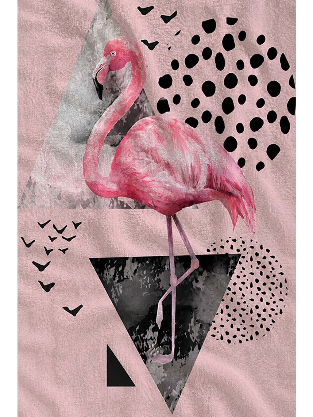 Modern Pembe Flamingo Geometrik Yazlık Desenli 70x150 Plaj Havlusu - Pamuklu Banyo Havlusu-1