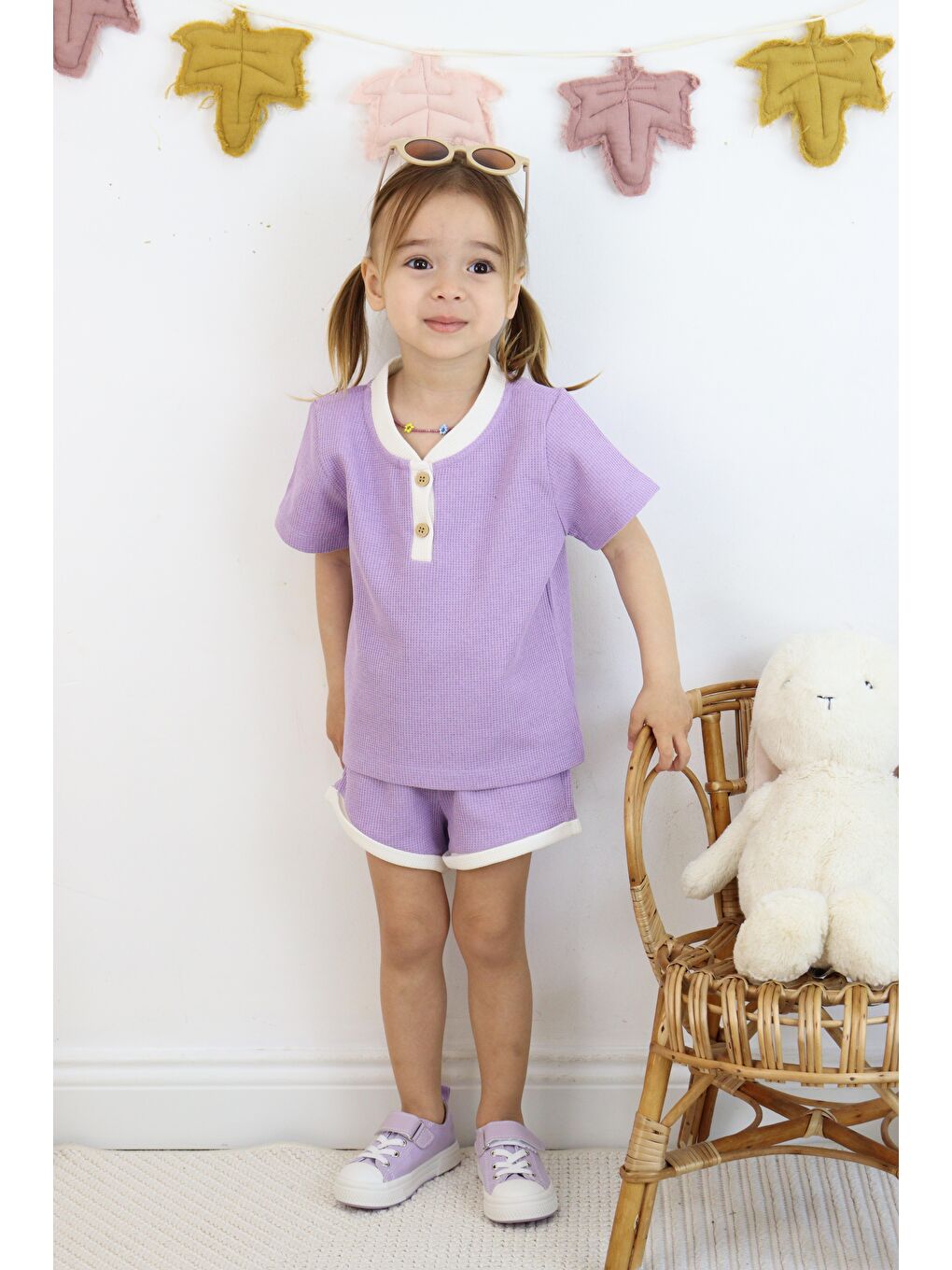 Mor Çift Renkli Waffle Takım-1