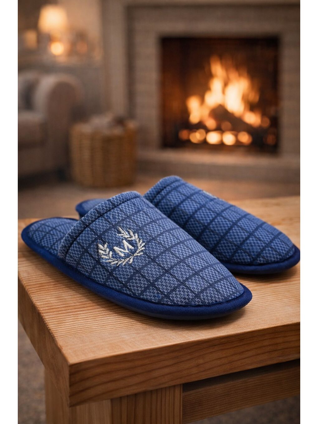 Lacivert 2'Lİ Paket Motif Erkek Terlik Ev Terliği-1