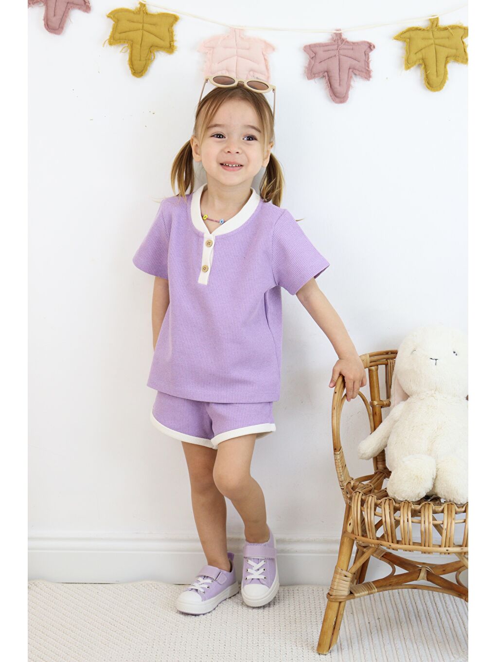 Mor Çift Renkli Waffle Takım-3