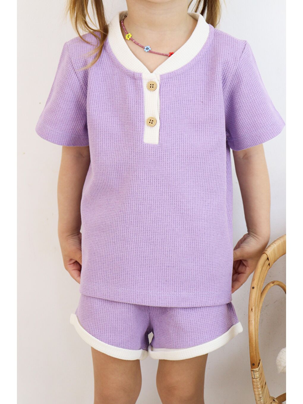Mor Çift Renkli Waffle Takım-5