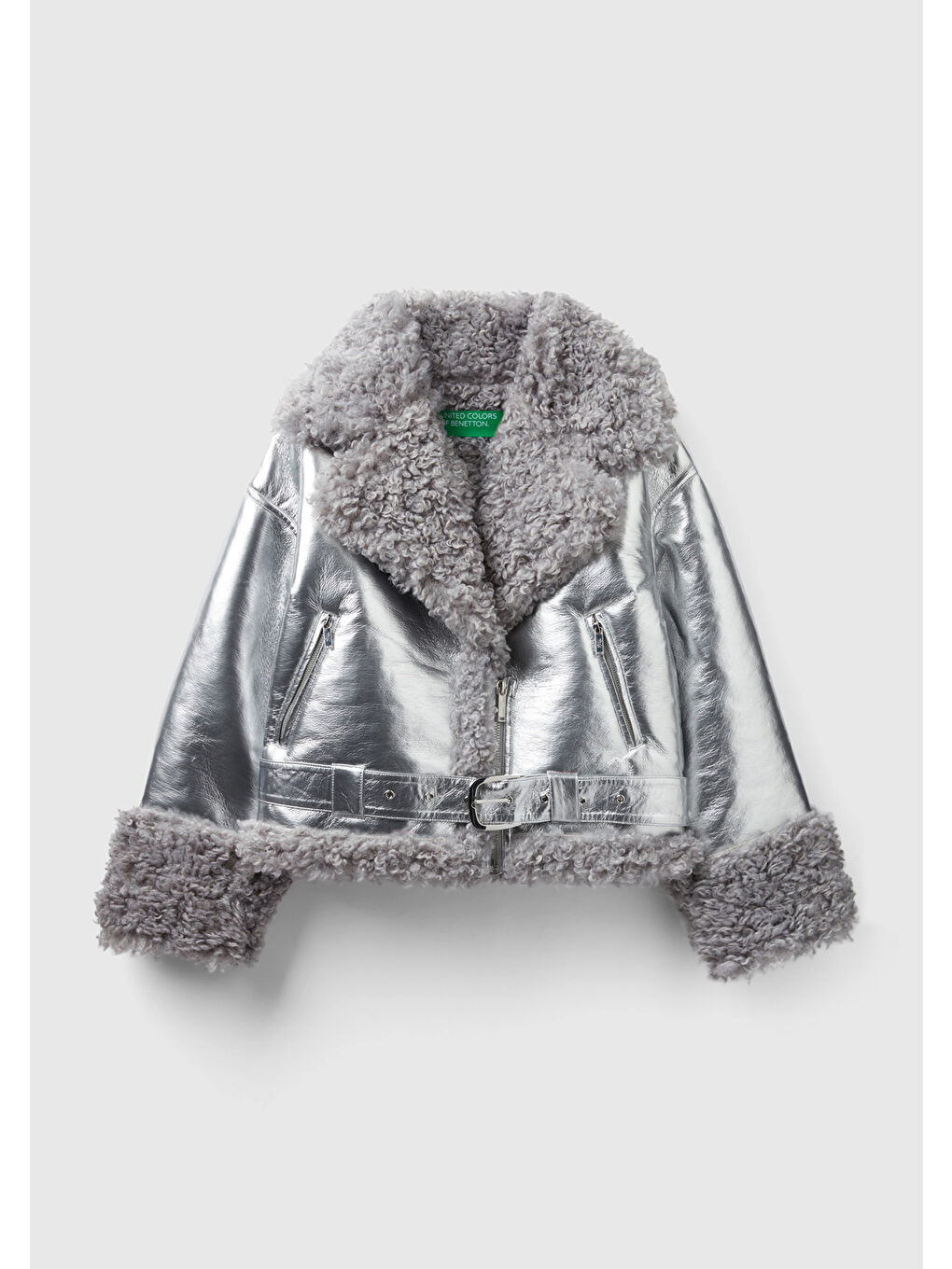 Gri Kadın Gümüş Şal Yaka Suni Görünümlü Ceket-1