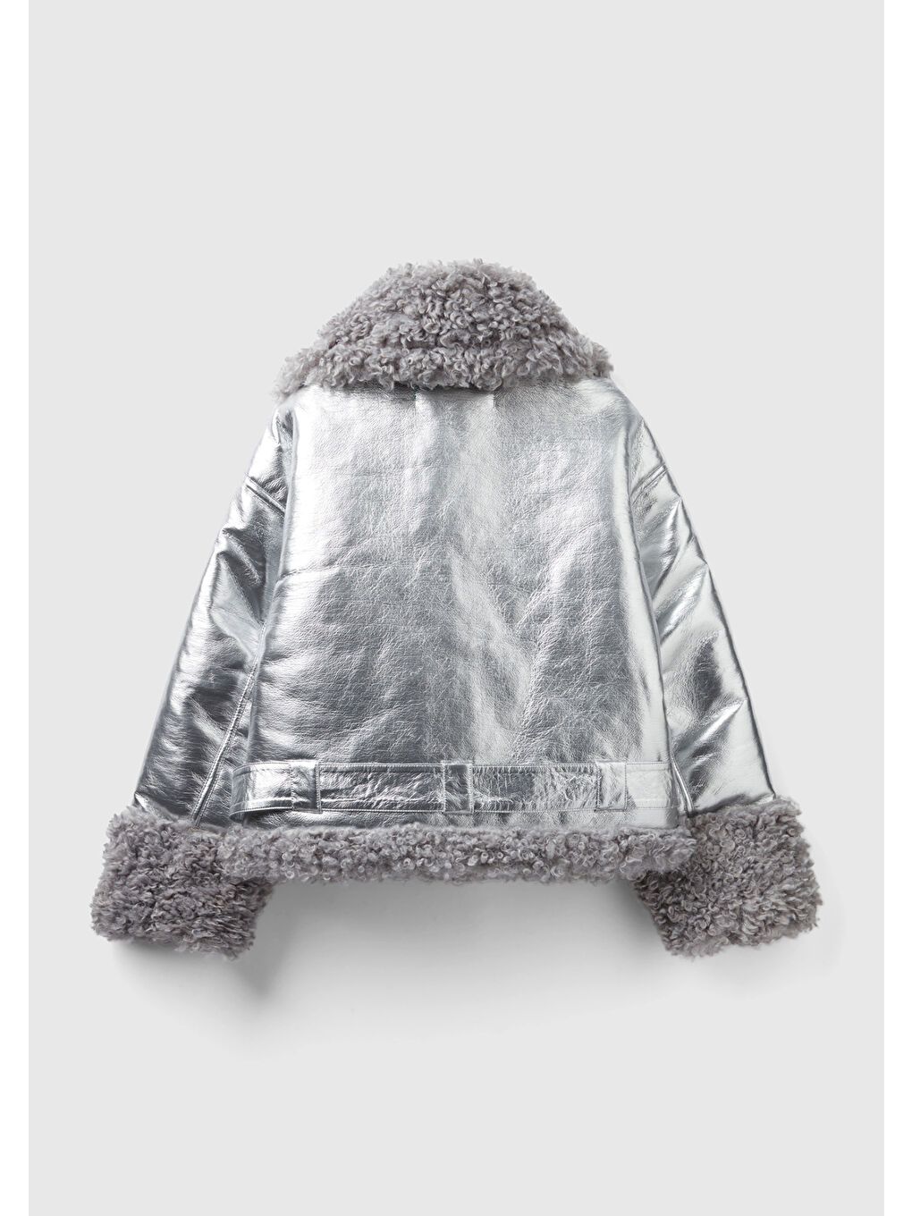 Gri Kadın Gümüş Şal Yaka Suni Görünümlü Ceket-3