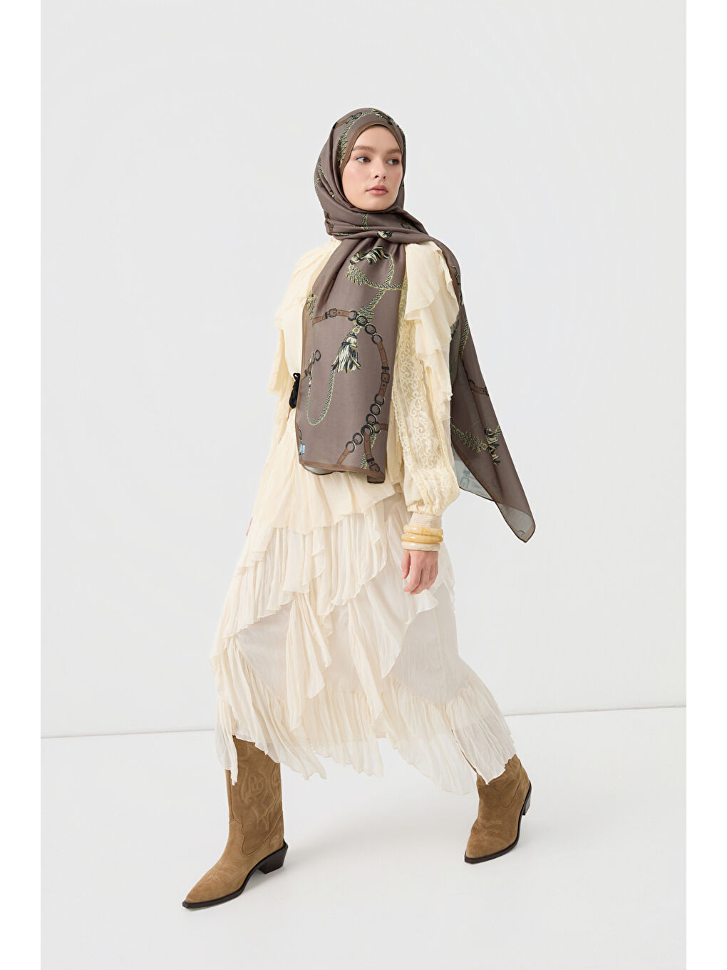 Kahverengi Pamuk Twill Şal Linkage Soğuk Kahve-3