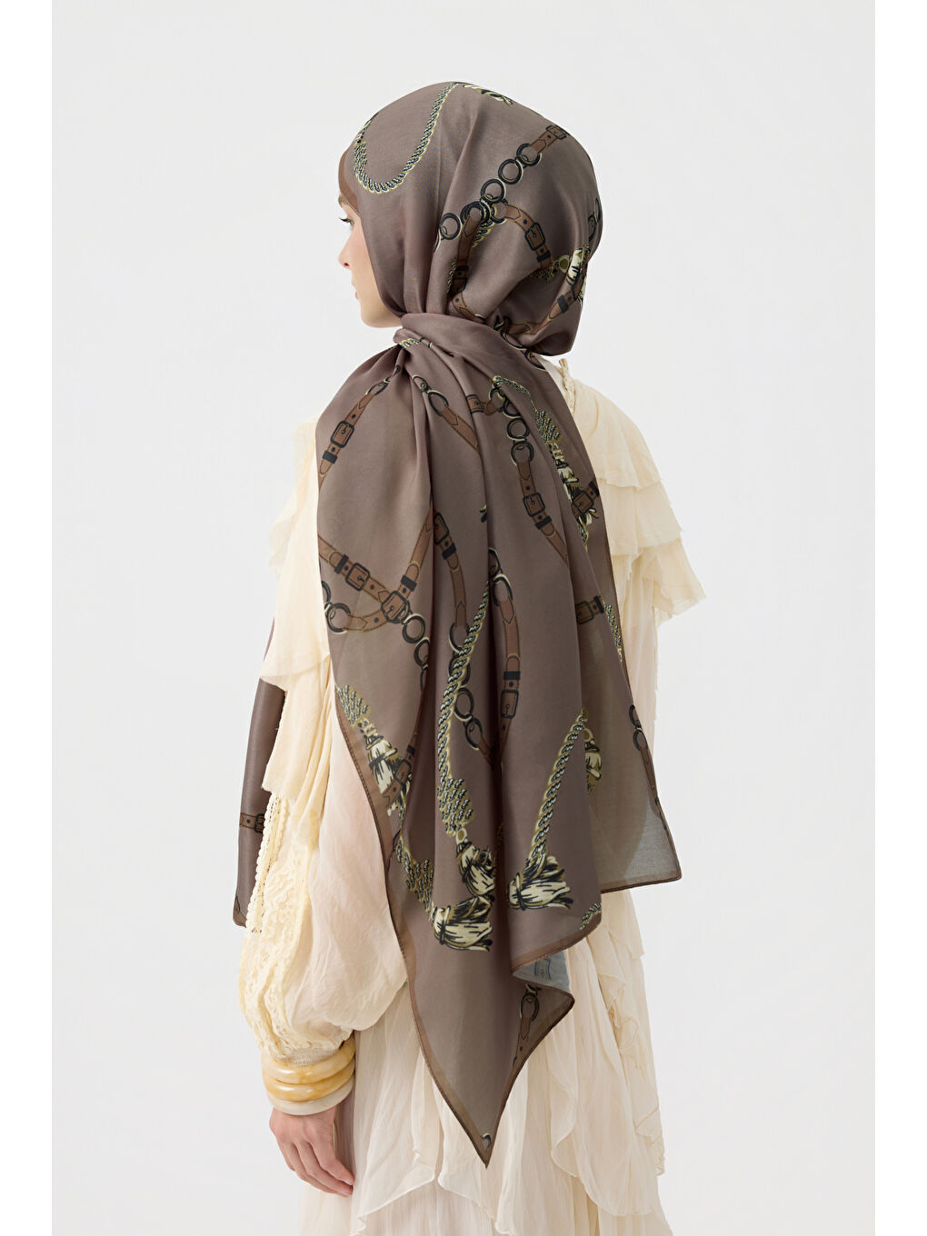 Kahverengi Pamuk Twill Şal Linkage Soğuk Kahve-4
