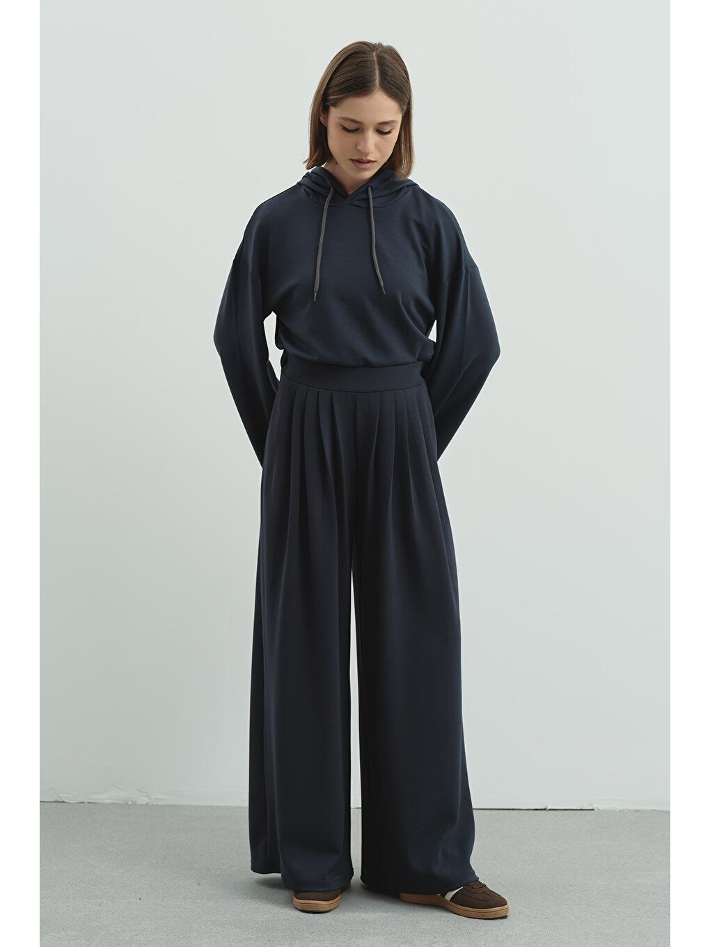 Gri Pure Touch Pileli Bol Pantolon Cc7006 Füme-7