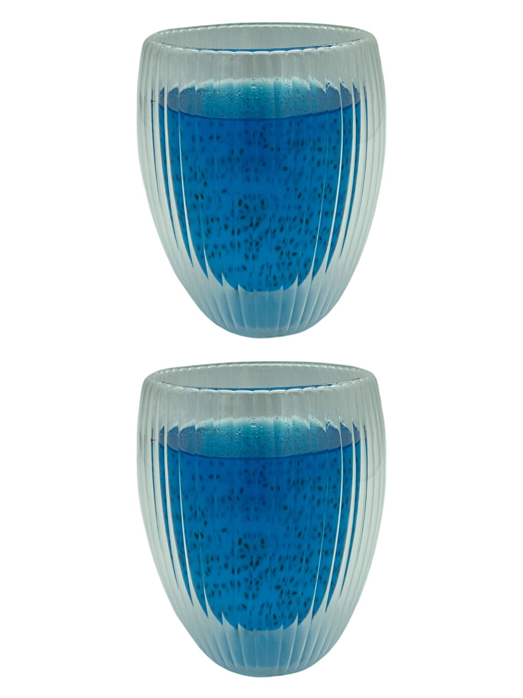 Renksiz Çift Cidarlı Çizgili CamKahveLatteEkspressoMeşrubat 300 ml Bardak Seti 2 Adet 2322-1