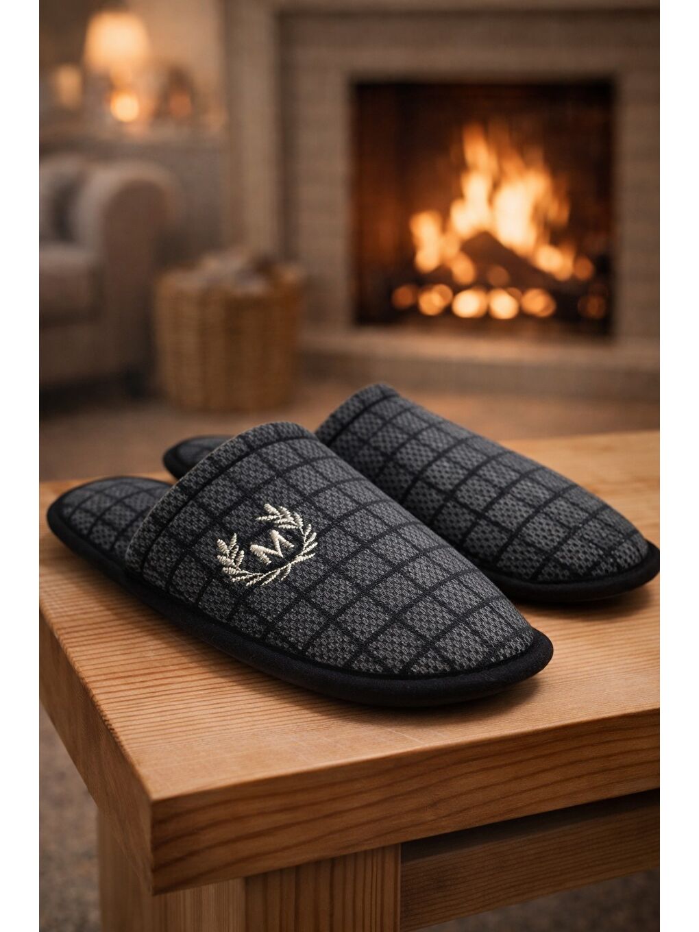 Siyah 2'Lİ Paket Motif Erkek Terlik Ev Terliği-1