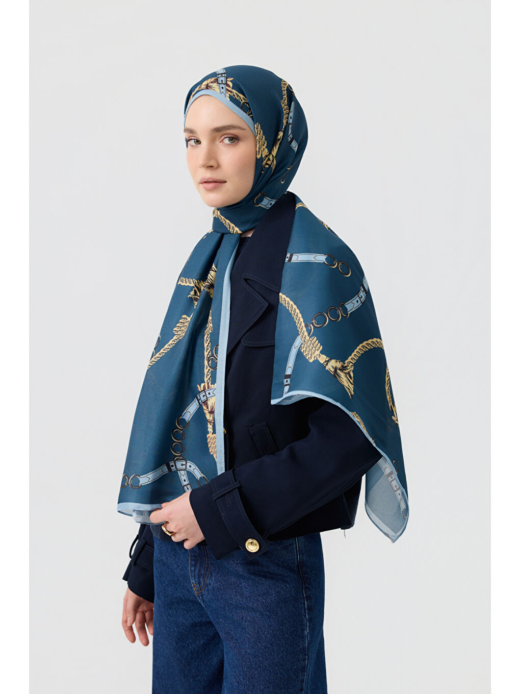 Antrasit Pamuk Twill Şal Linkage İndigo-2