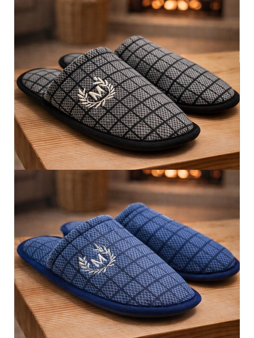 Lacivert 2'Lİ Paket Motif Erkek Terlik Ev Terliği-3