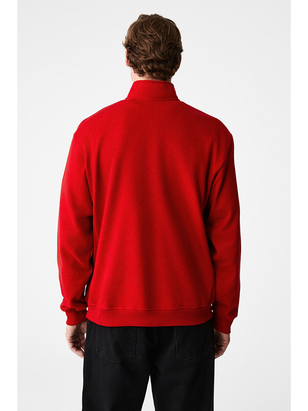 Velvety Erkek Pamuklu İçi Polarlı Dik Yaka Fermuarlı Uzun Kollu Regular Fit Kırmızı Sweatshirt-7