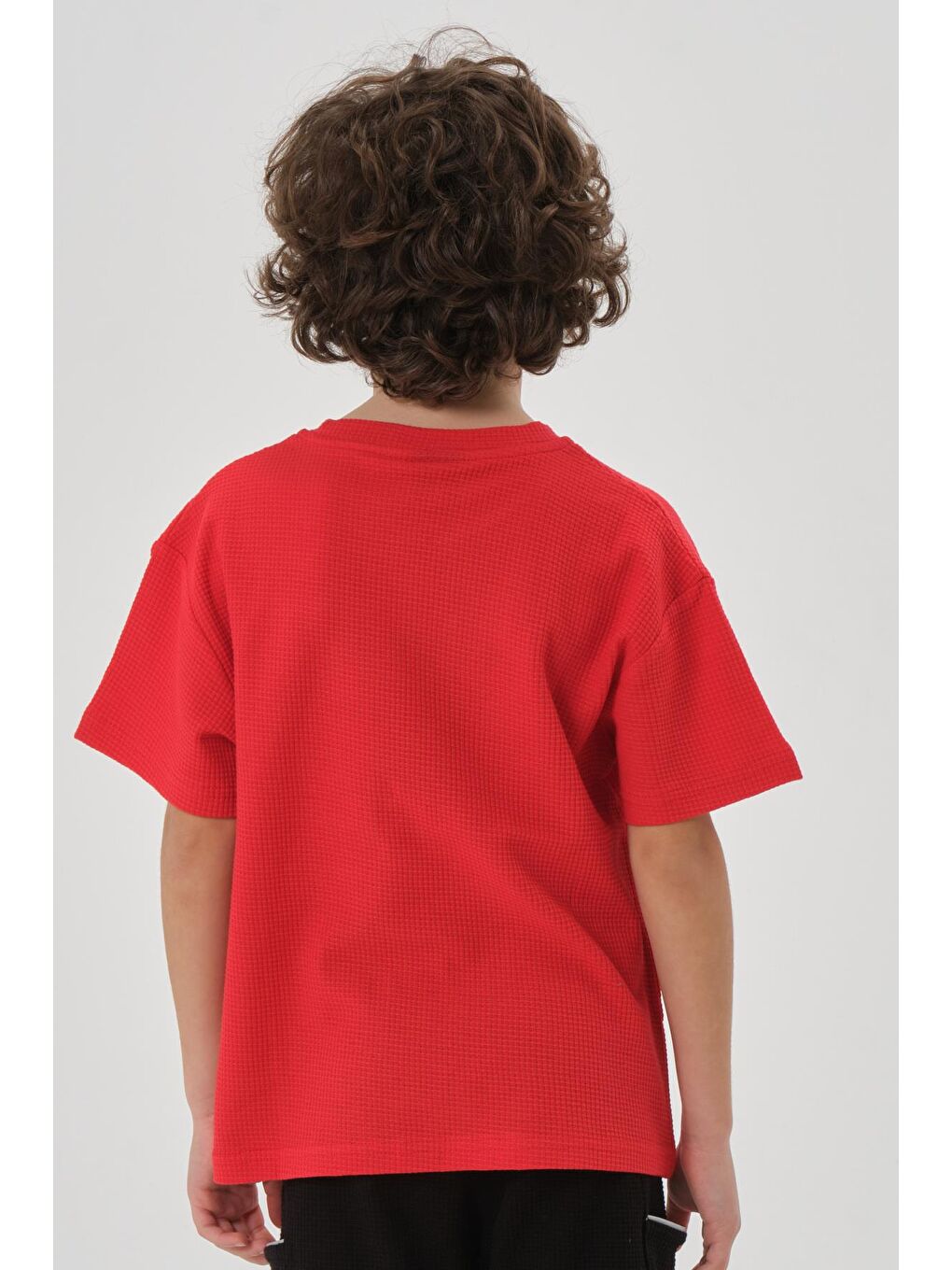 Kırmızı Erkek Çocuk Waffle Kumaş Yazlık T-Shırt-5