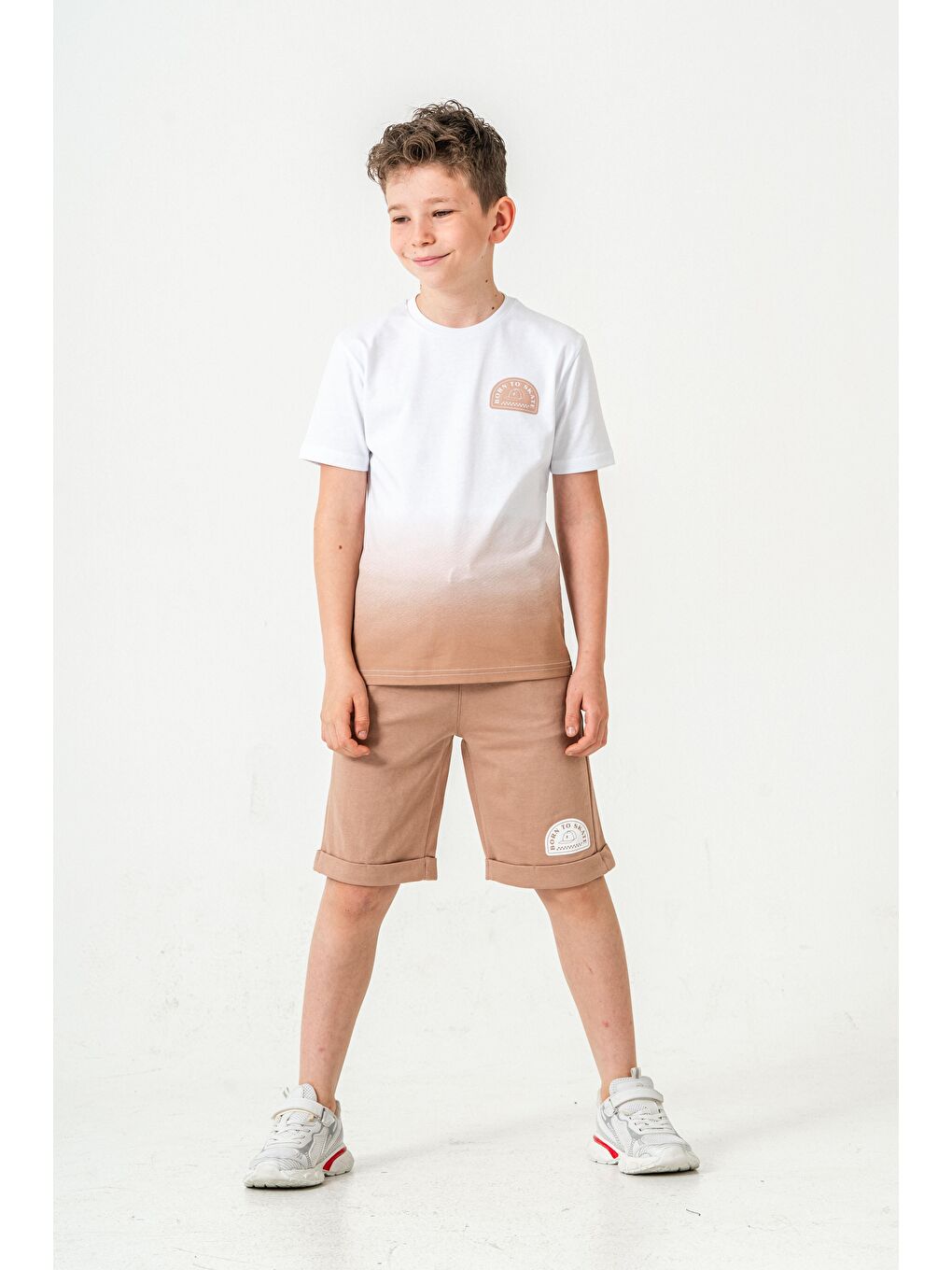 Bej Born The Skate Baskılı  Erkek Çocuk Şort - Tişört Takımı-1