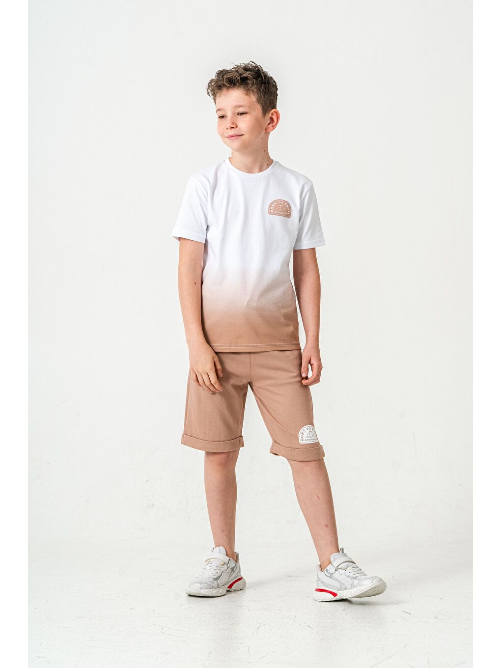 Bej Born The Skate Baskılı  Erkek Çocuk Şort - Tişört Takımı-2