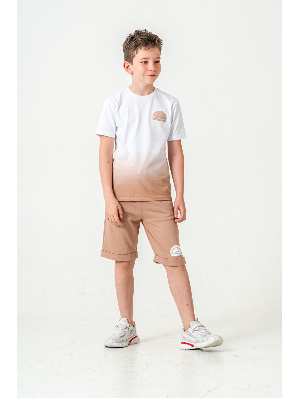 Bej Born The Skate Baskılı  Erkek Çocuk Şort - Tişört Takımı-3