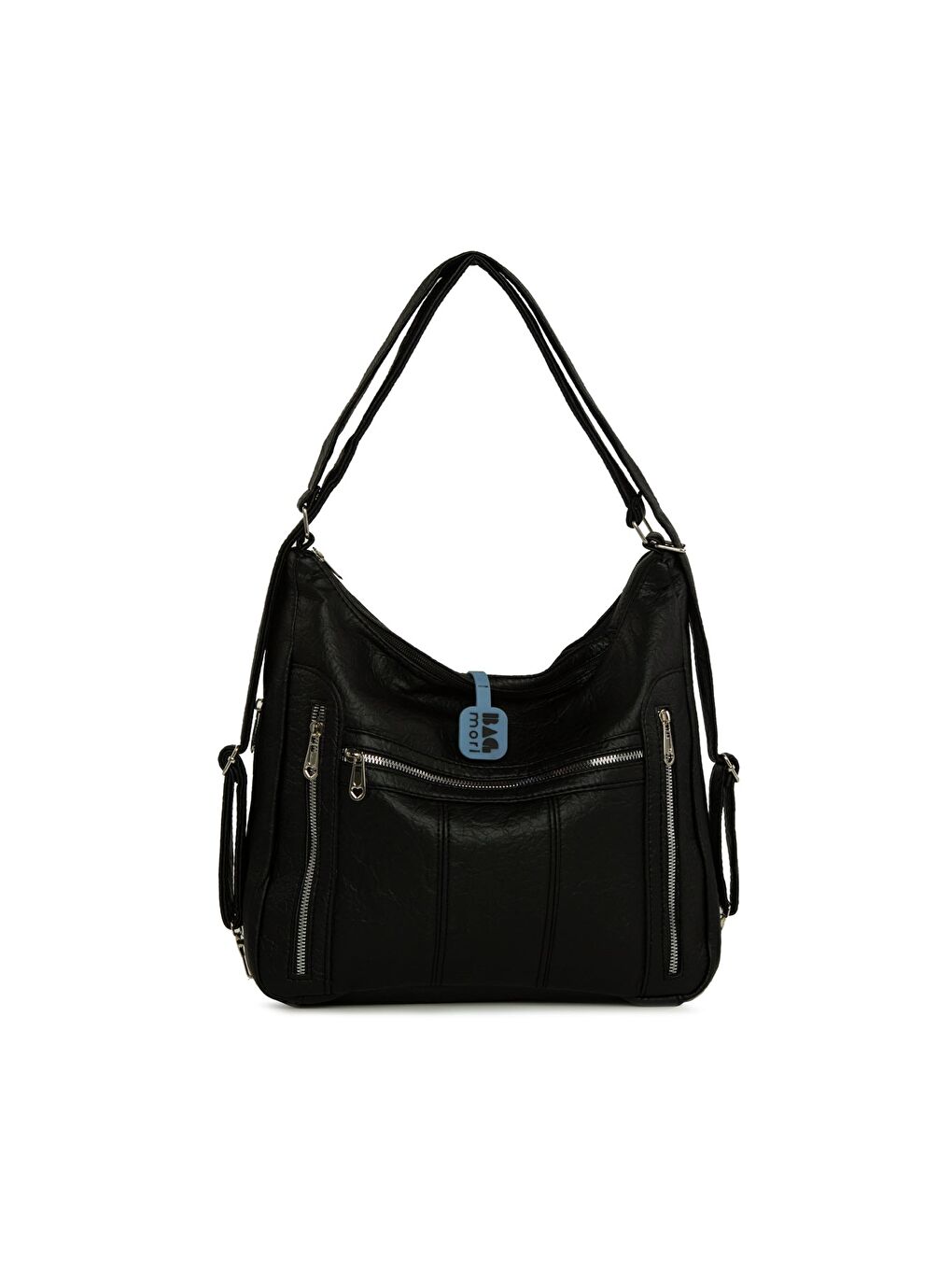 Siyah Yedi Gözlü Fermuar Detaylı Askılı ve Sırt Salaş Çanta