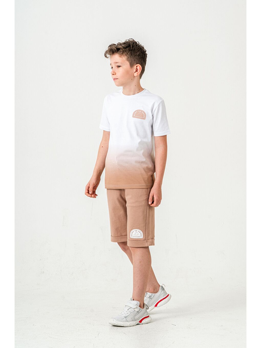 Bej Born The Skate Baskılı  Erkek Çocuk Şort - Tişört Takımı-4