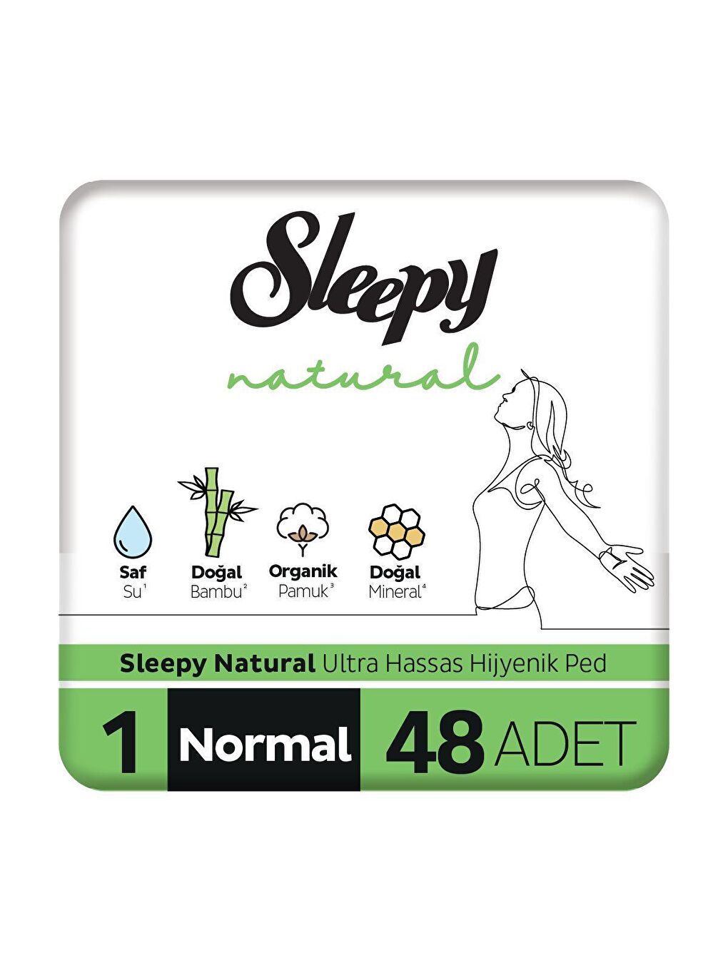 Sleepy Beyaz Tekli Paket Natural Ultra Hassas Hijyenik Ped Normal 48 Adet Ped