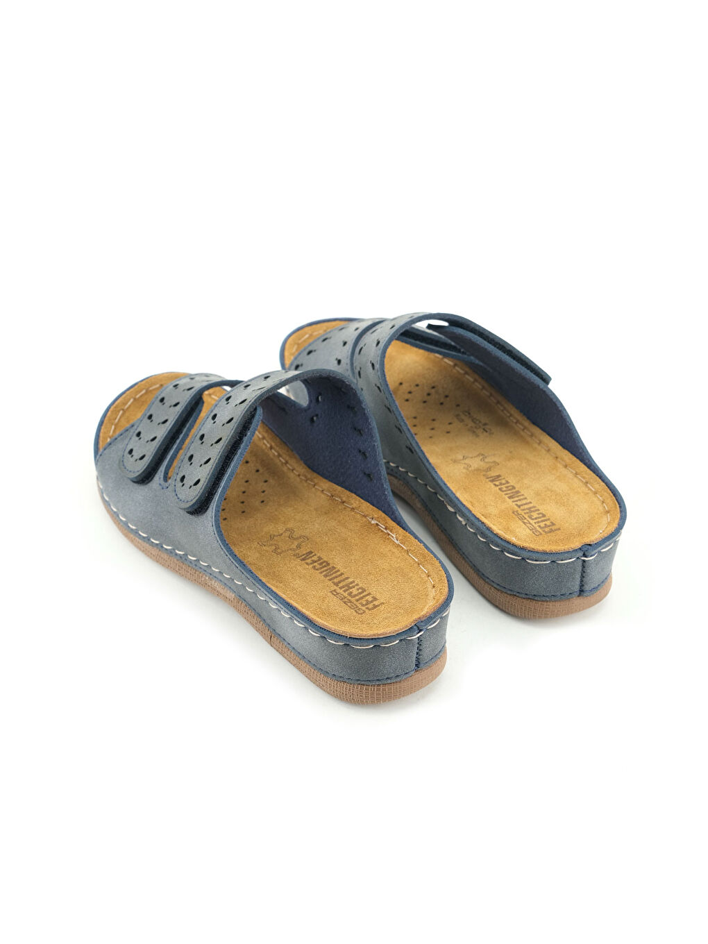Lacivert Kadın Yazlık İç Taban Hakiki Deri Cırt Cırtlı Ayarlanabilir Rahat Taban Günlük Terlik-2