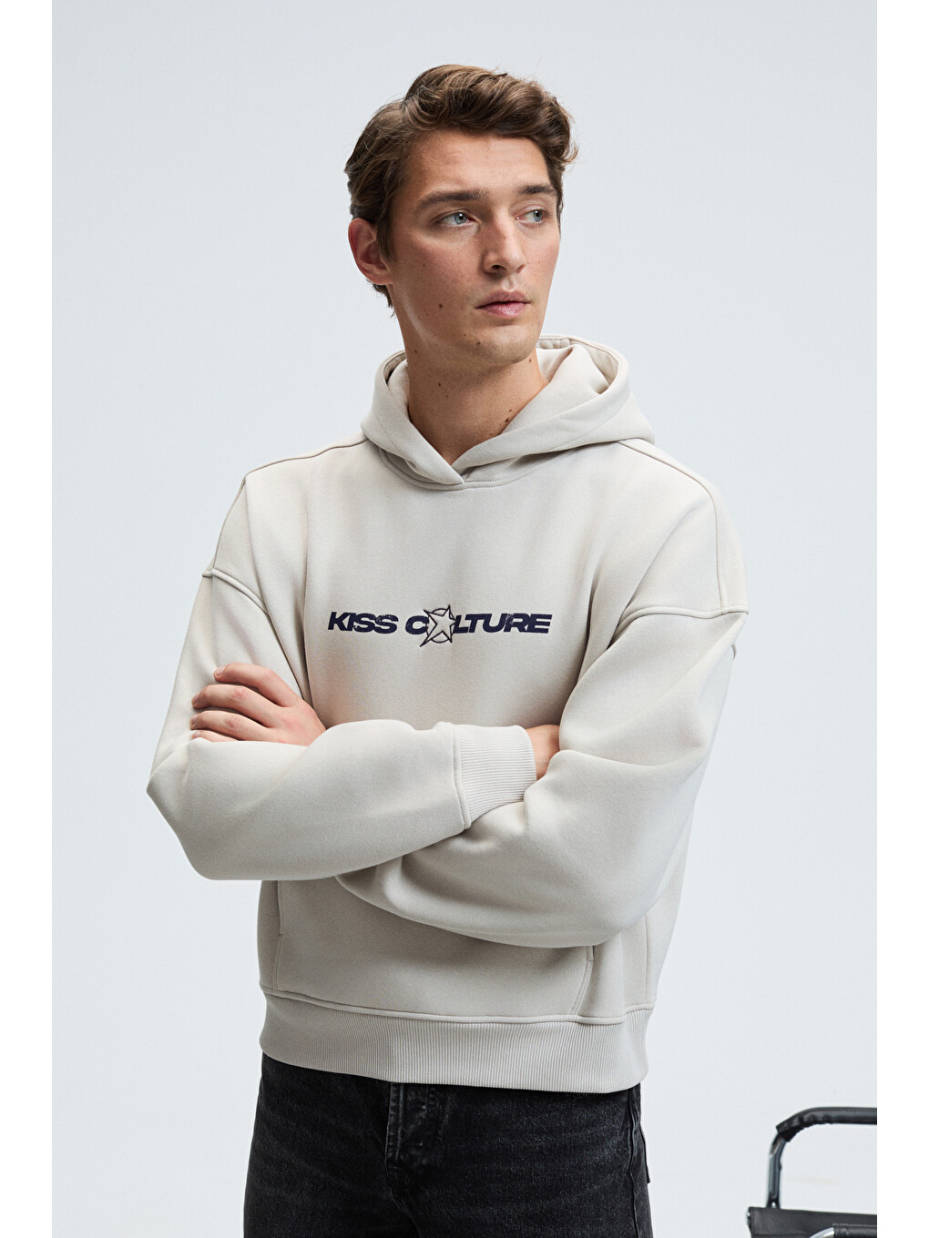 Truett Erkek Kapüşonlu Kanguru Cepli Önü Ve Sırtı Baskılı Oversize Gri Sweatshirt-5