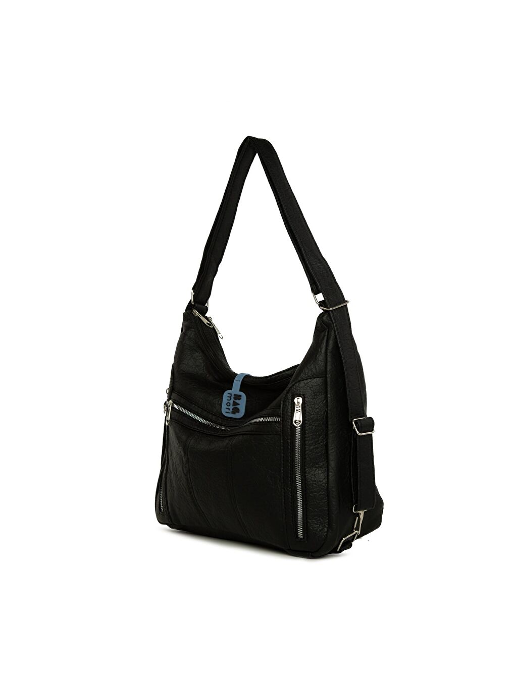 Siyah Yedi Gözlü Fermuar Detaylı Askılı ve Sırt Salaş Çanta-1