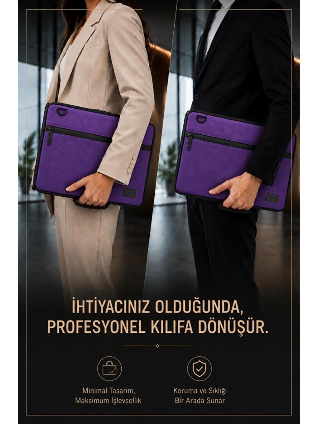 3in1 Serisi Clk143 13,14 İnch Uyumlu Tablet Laptop El Ve Omuz Çantası Mor-4