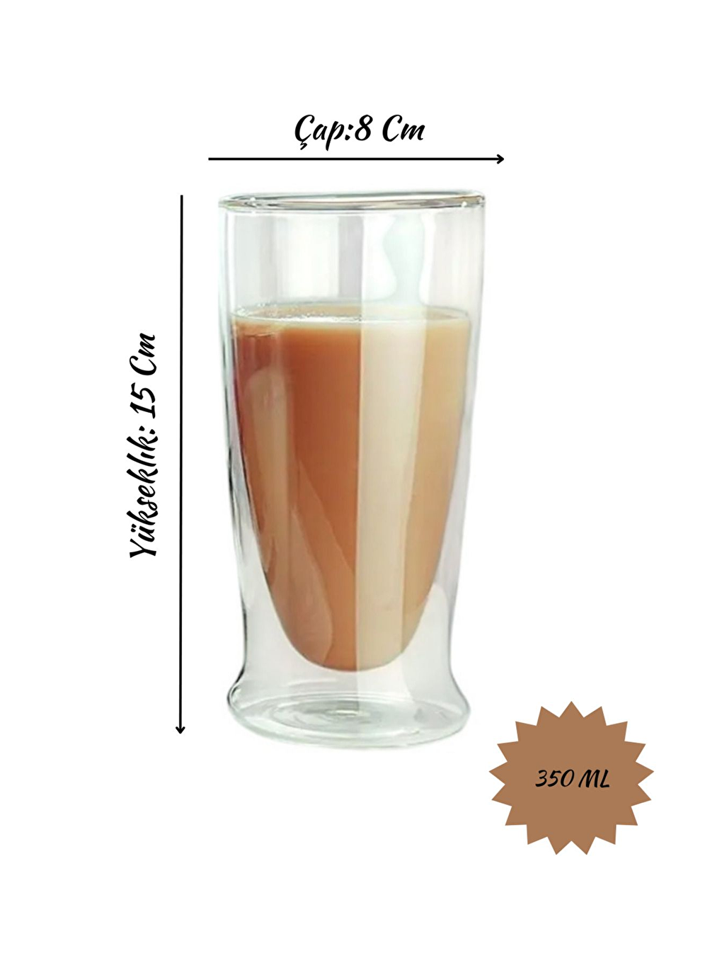 Renksiz Çift Cidarlı Uzun Cam Bardak 350 ml 2 Adet 2323-2