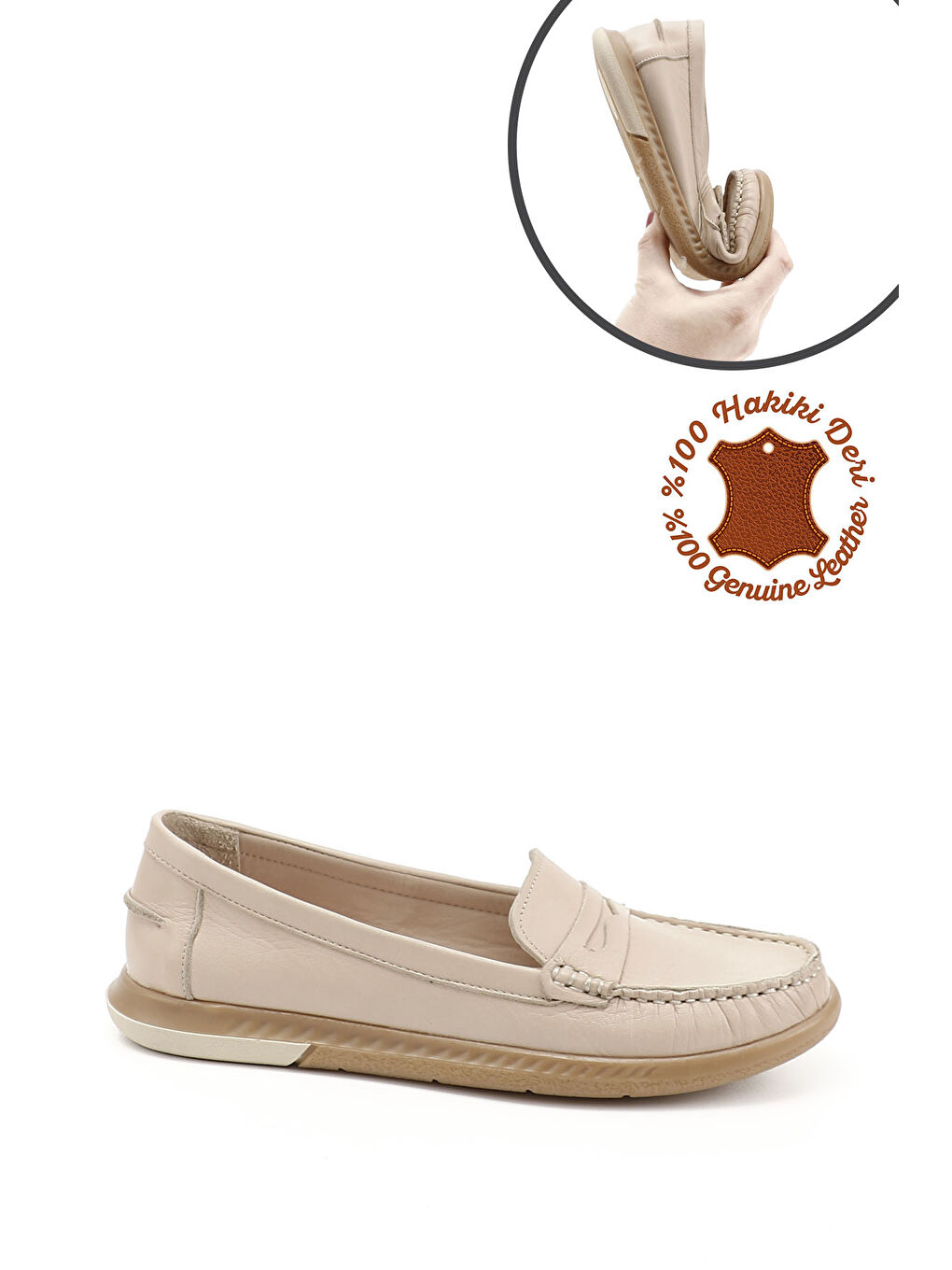 Bej Kadın BEJ-TEN RENGİ Rok Hakiki Deri Comfort Loafer