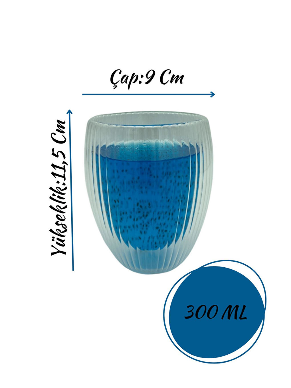 Renksiz Çift Cidarlı Çizgili CamKahveLatteEkspressoMeşrubat 300 ml Bardak Seti 2 Adet 2322-4