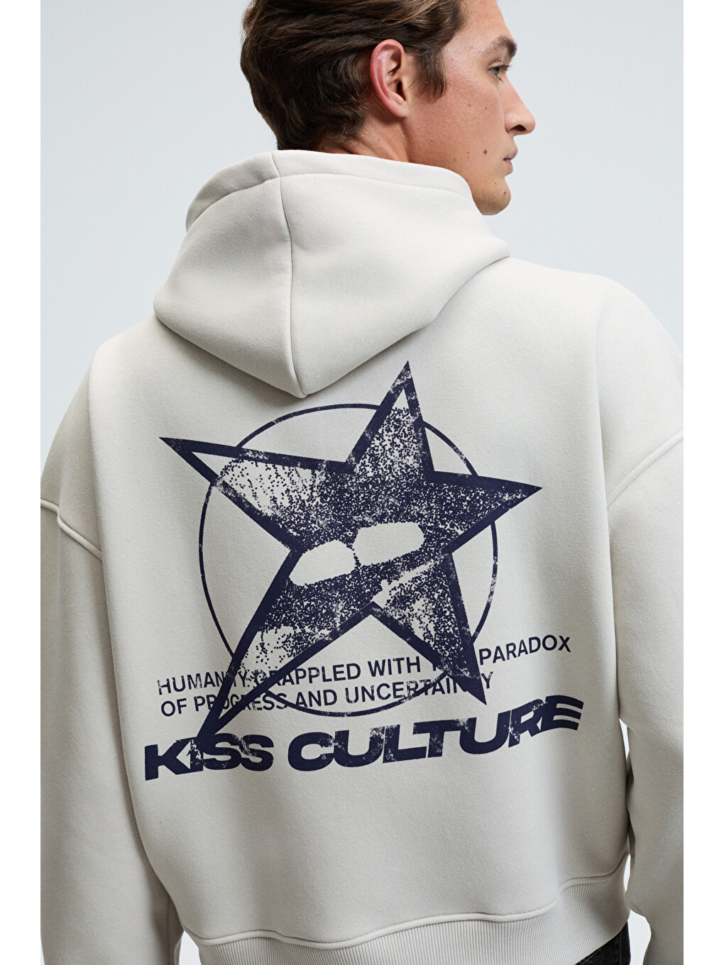Truett Erkek Kapüşonlu Kanguru Cepli Önü Ve Sırtı Baskılı Oversize Gri Sweatshirt-6