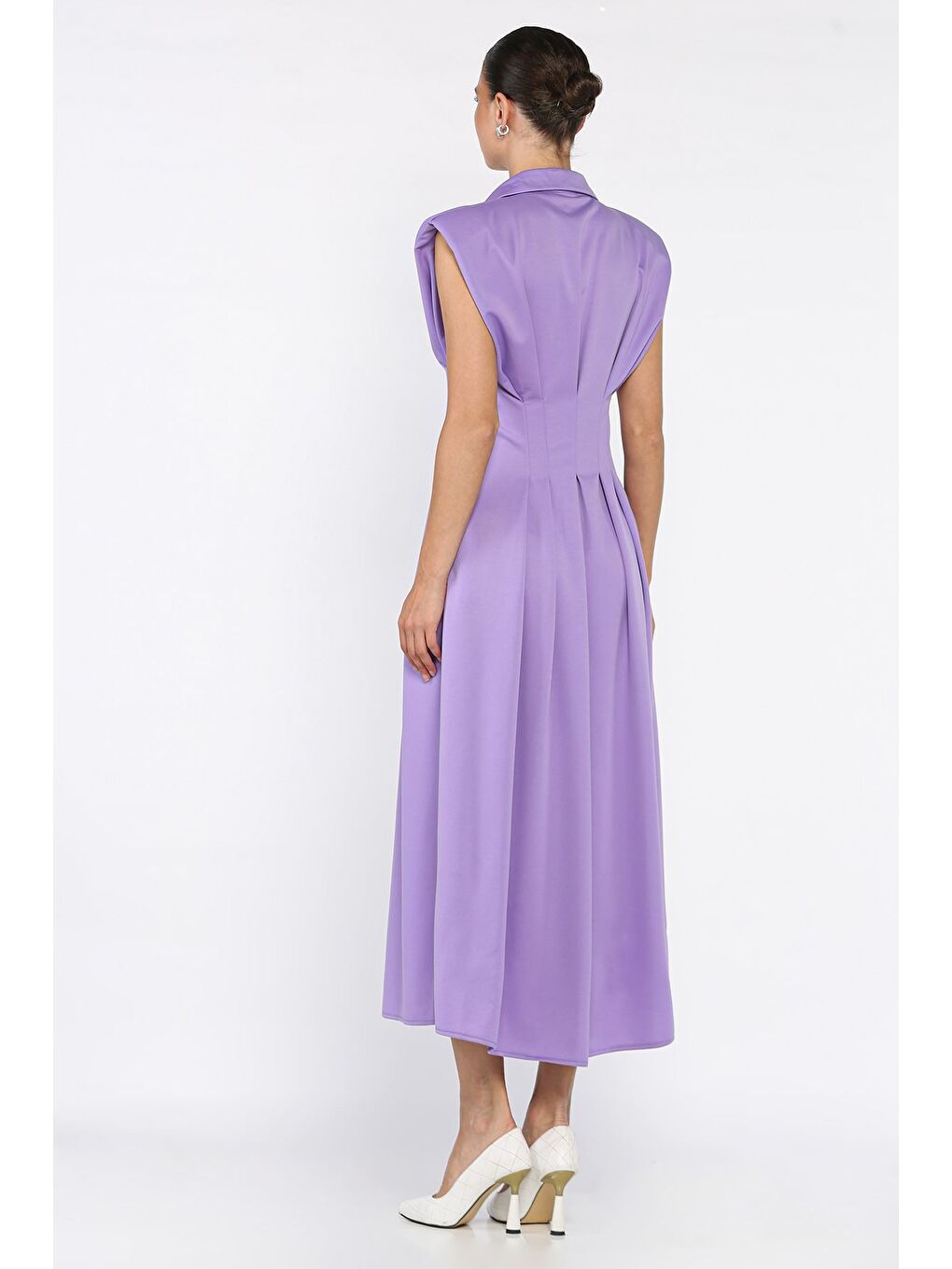 Lila Pileli Ön Çıtçıtlı Sıfır Kol Kadın Elbise-2