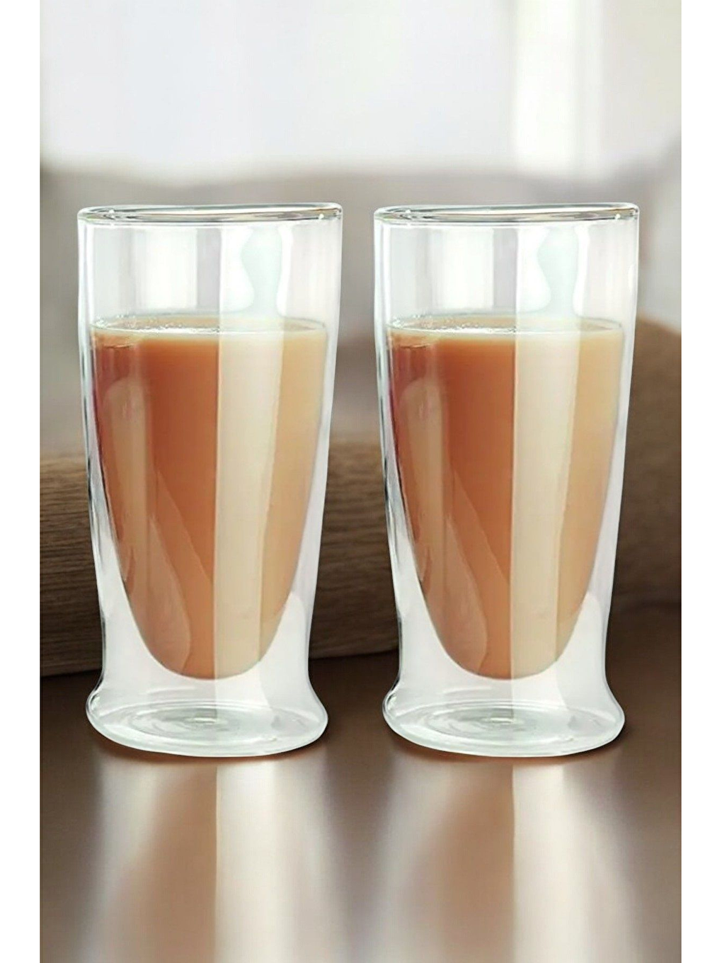 Renksiz Çift Cidarlı Uzun Cam Bardak 350 ml 2 Adet 2323-4